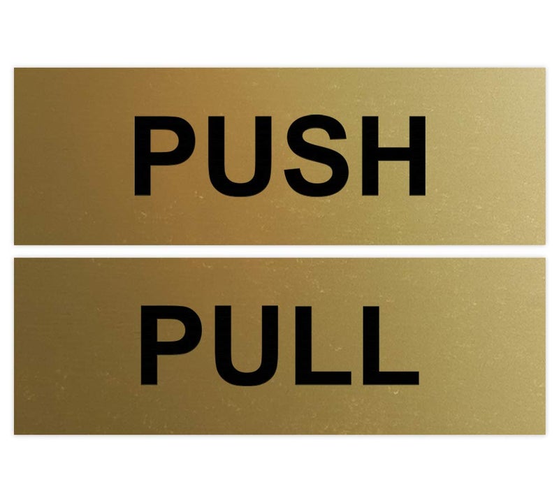 All Quality Basic PUSH and PULL Horizontal Door Sign w/Adhesive (Small 1" x 3") Brushed Gold - 1 Set - Image 1